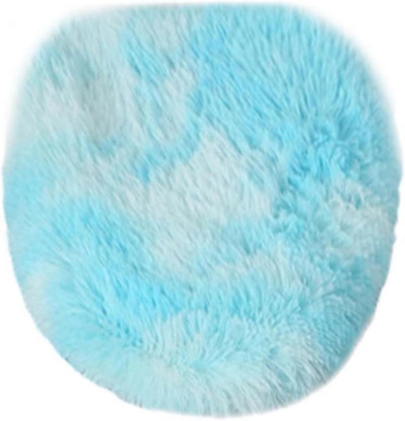 Insun Soft Fluffy Toilet Seat Cover, Washable Absorbent Lid Cover, Adjustable Non Slip Backing for Most Bathroom Toilet Lids Tie-Dyed Light Blue 17.7" x 19.7" - Image 2